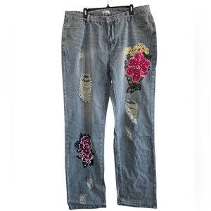 Ursime Designer Baggy Embroidered Floral Women's Jeans Size 3X